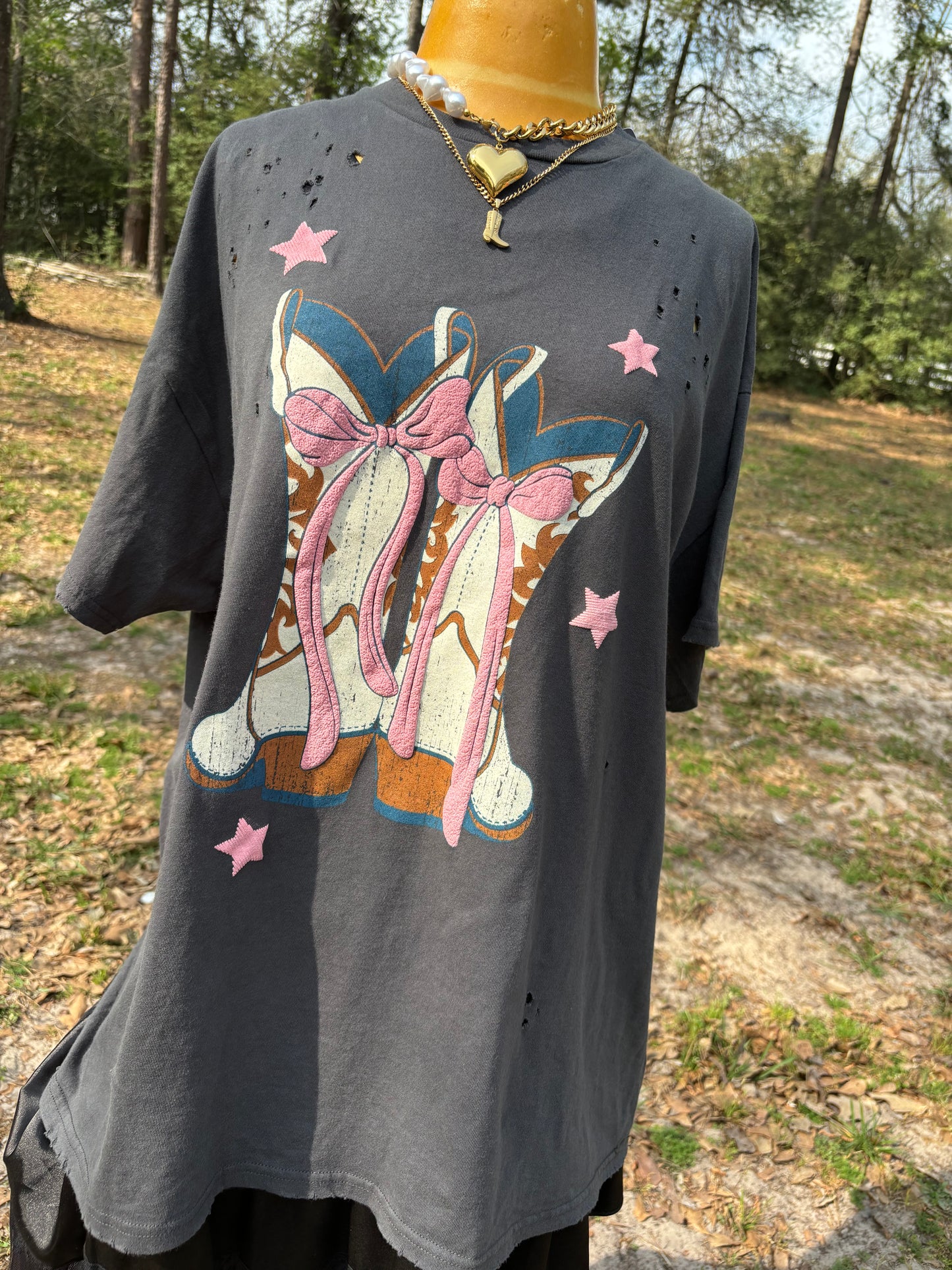 Boots & Bows Oversized Tee