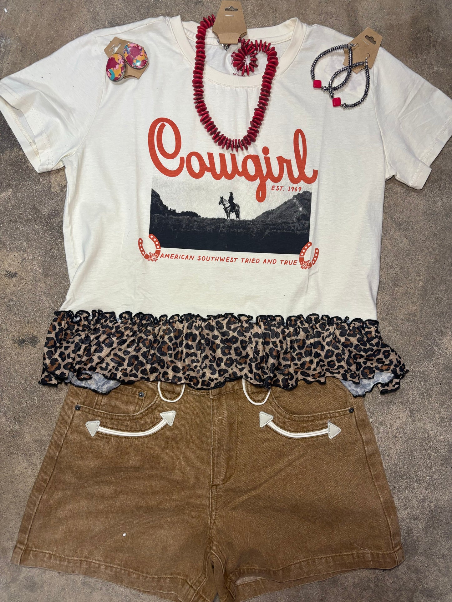 Tan Denim Arrow Shorts