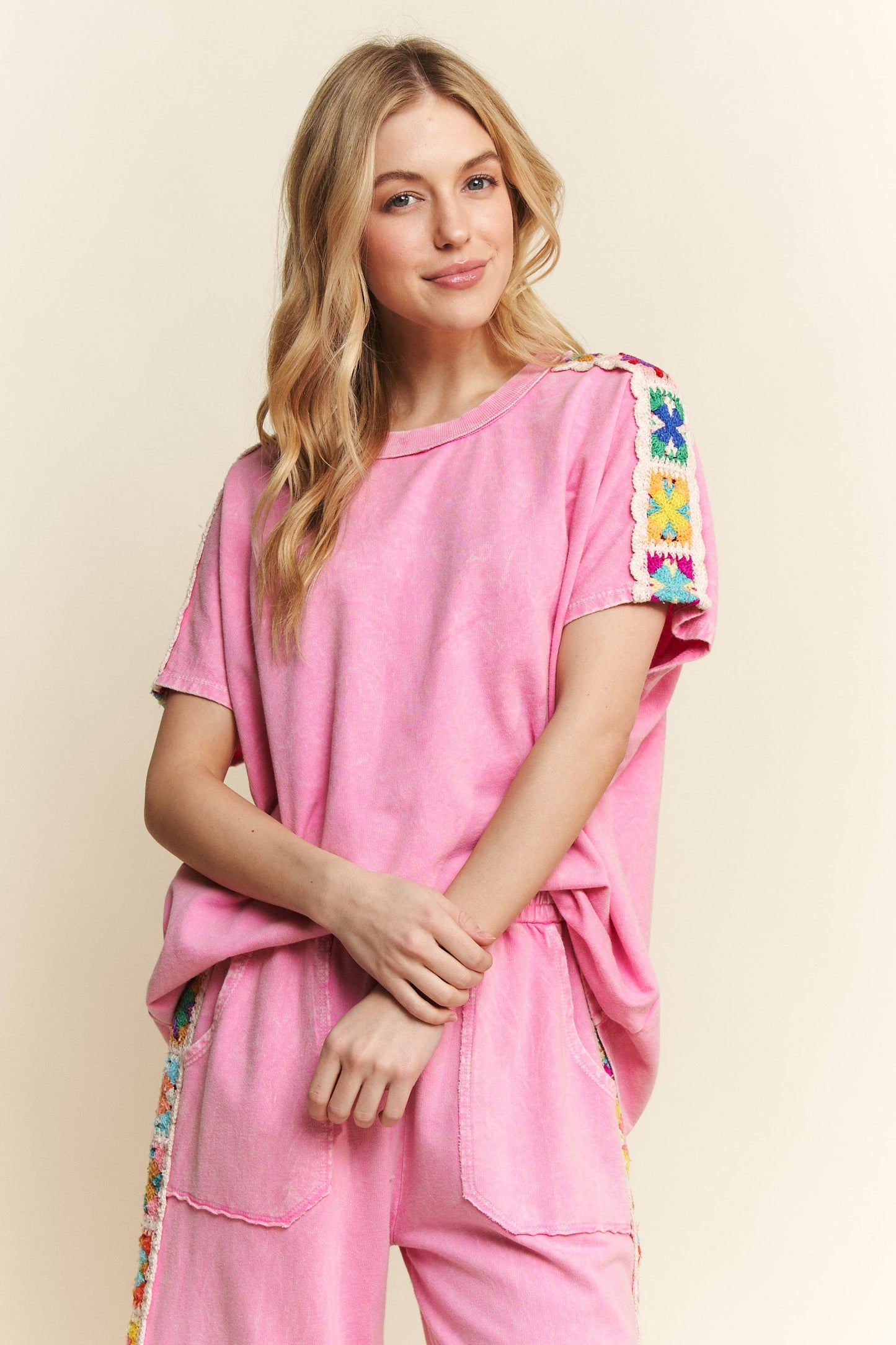 Mineral Washed Crochet Patch Top