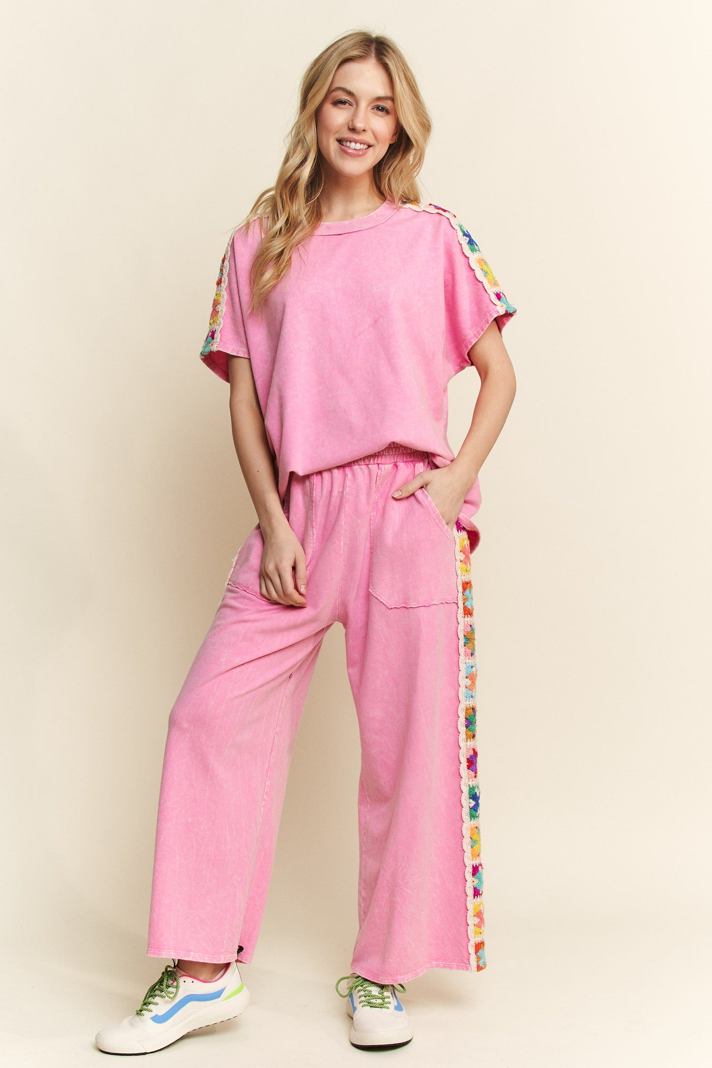 Mineral Washed Crochet Patch Top