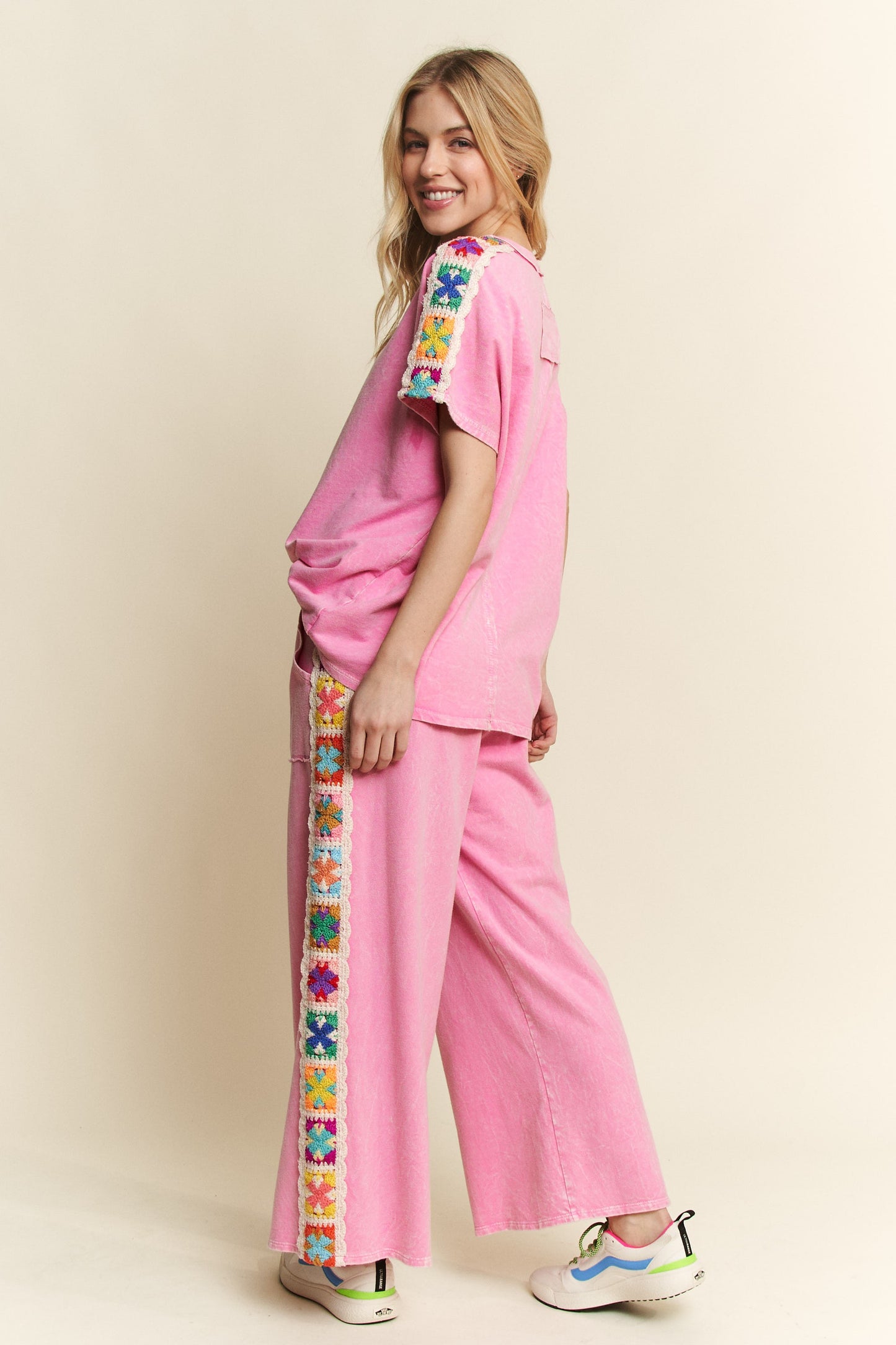 Mineral Washed Crochet Patch Pant