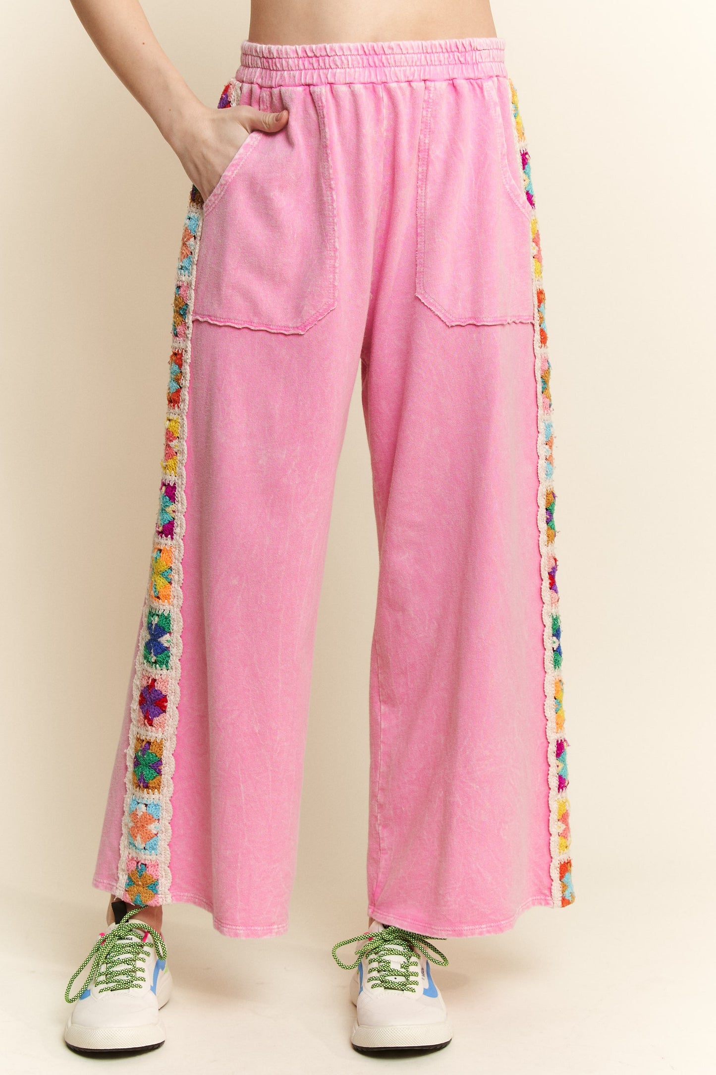 Mineral Washed Crochet Patch Pant