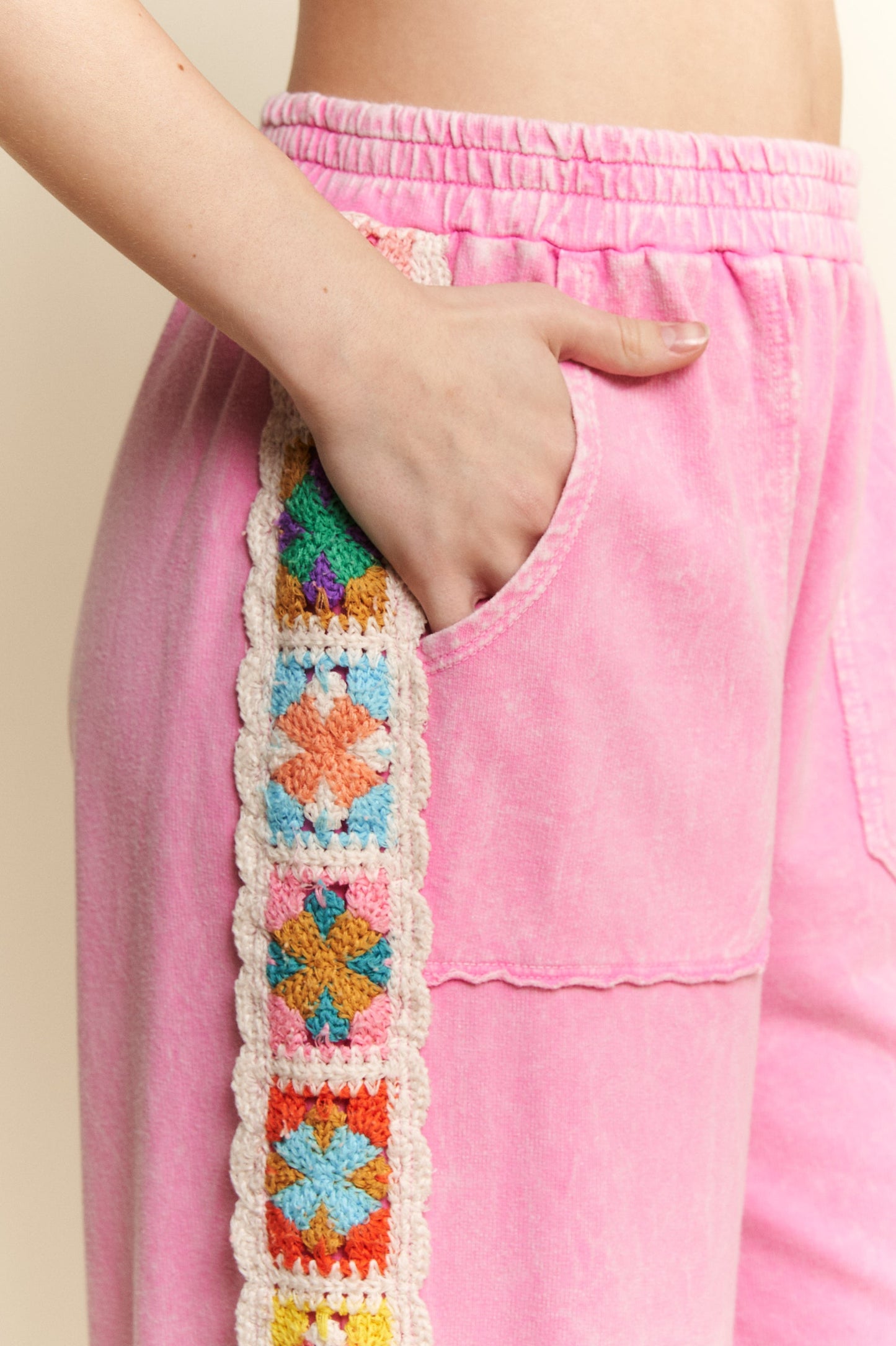 Mineral Washed Crochet Patch Pant