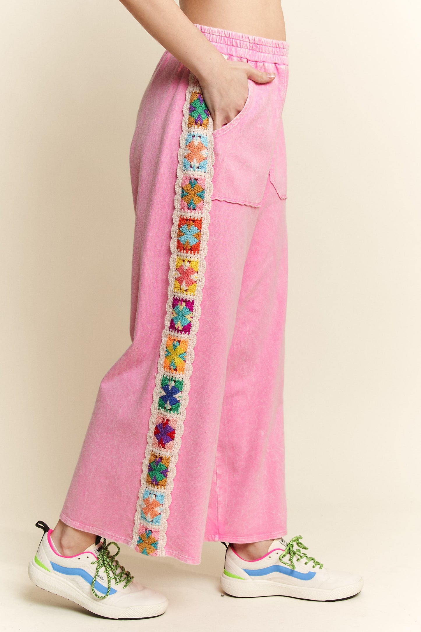 Mineral Washed Crochet Patch Pant