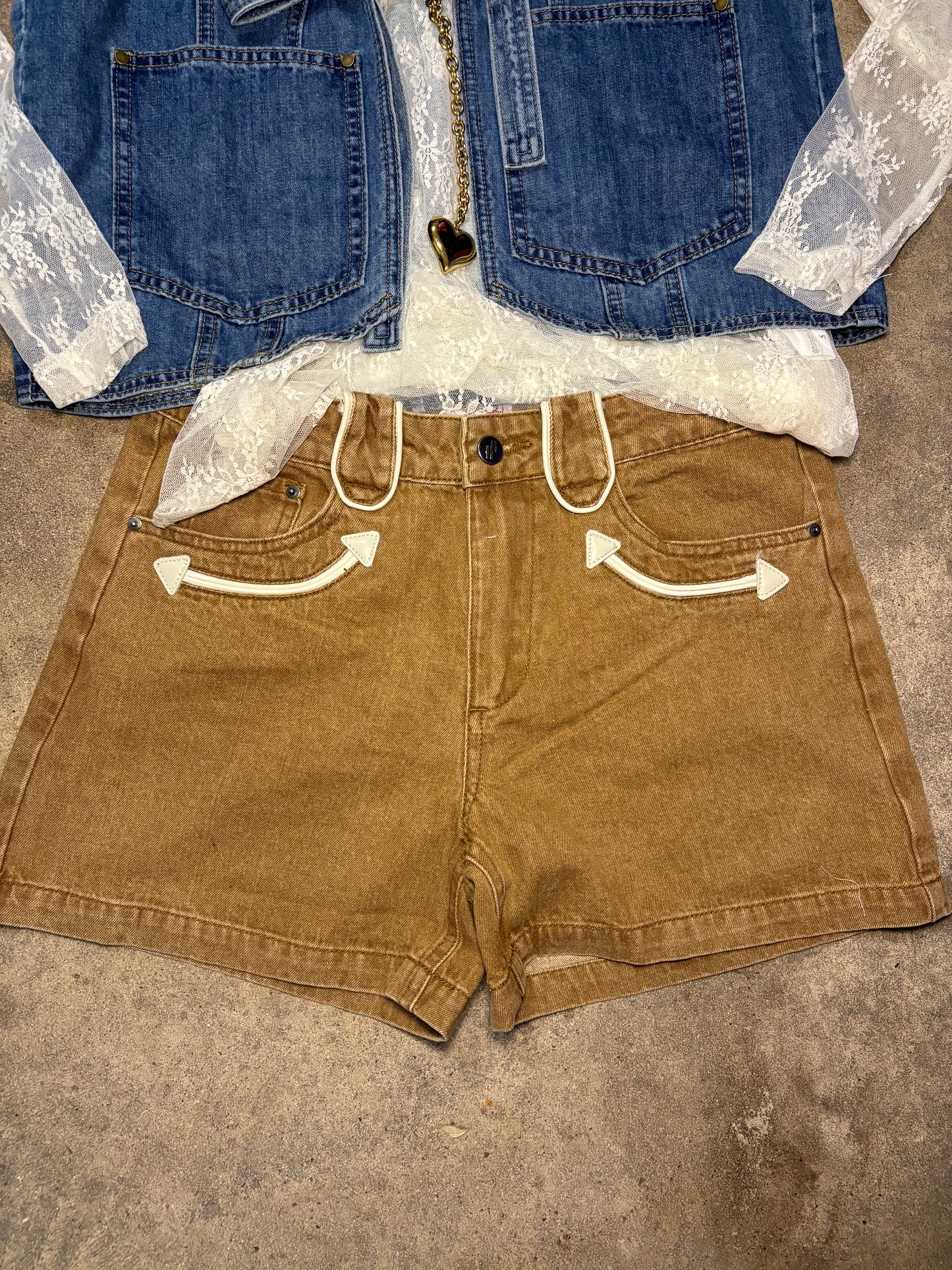 Tan Denim Arrow Shorts