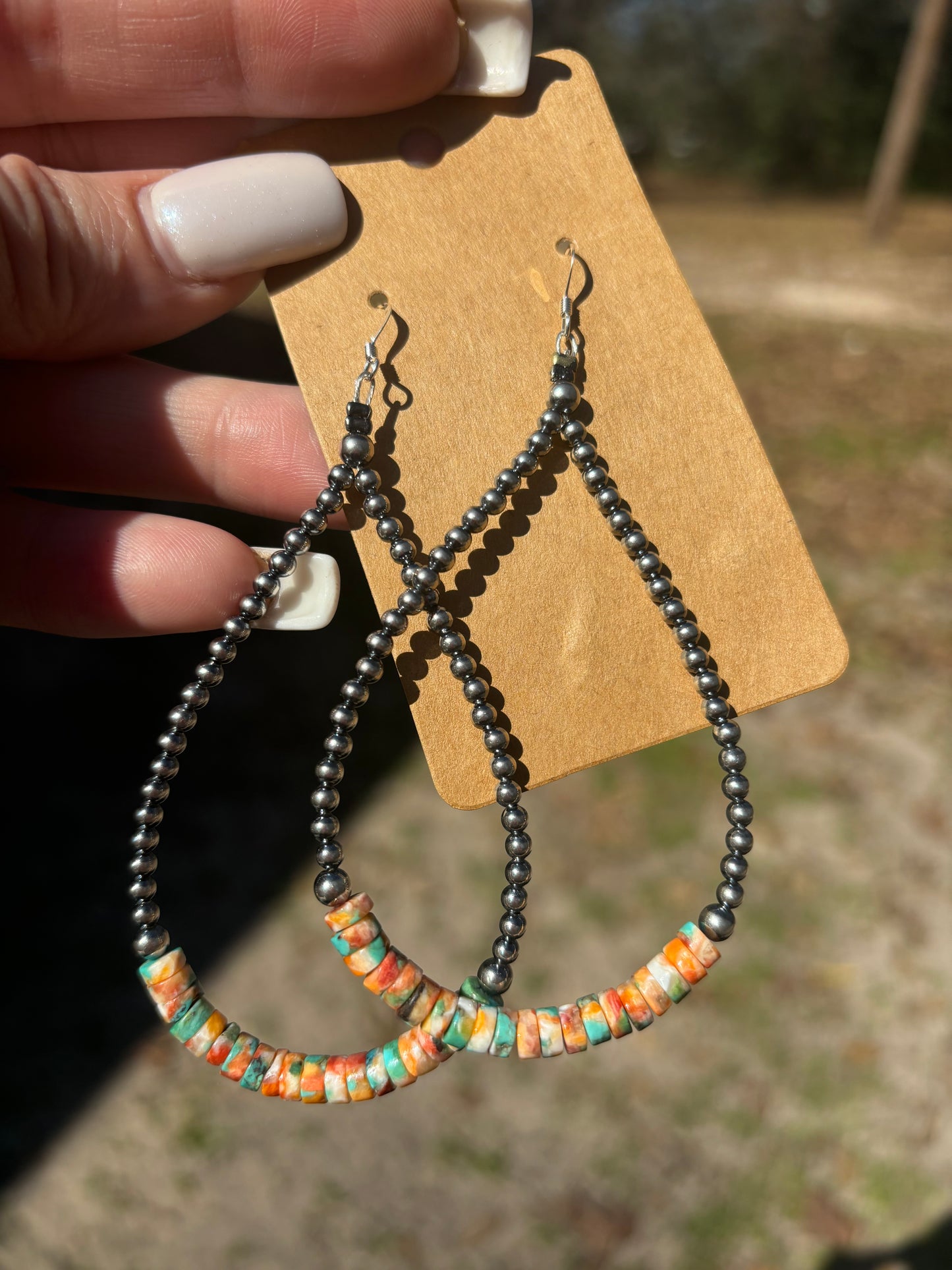 Sterling Silver Pearls w/Orange Spiny/Turquoise