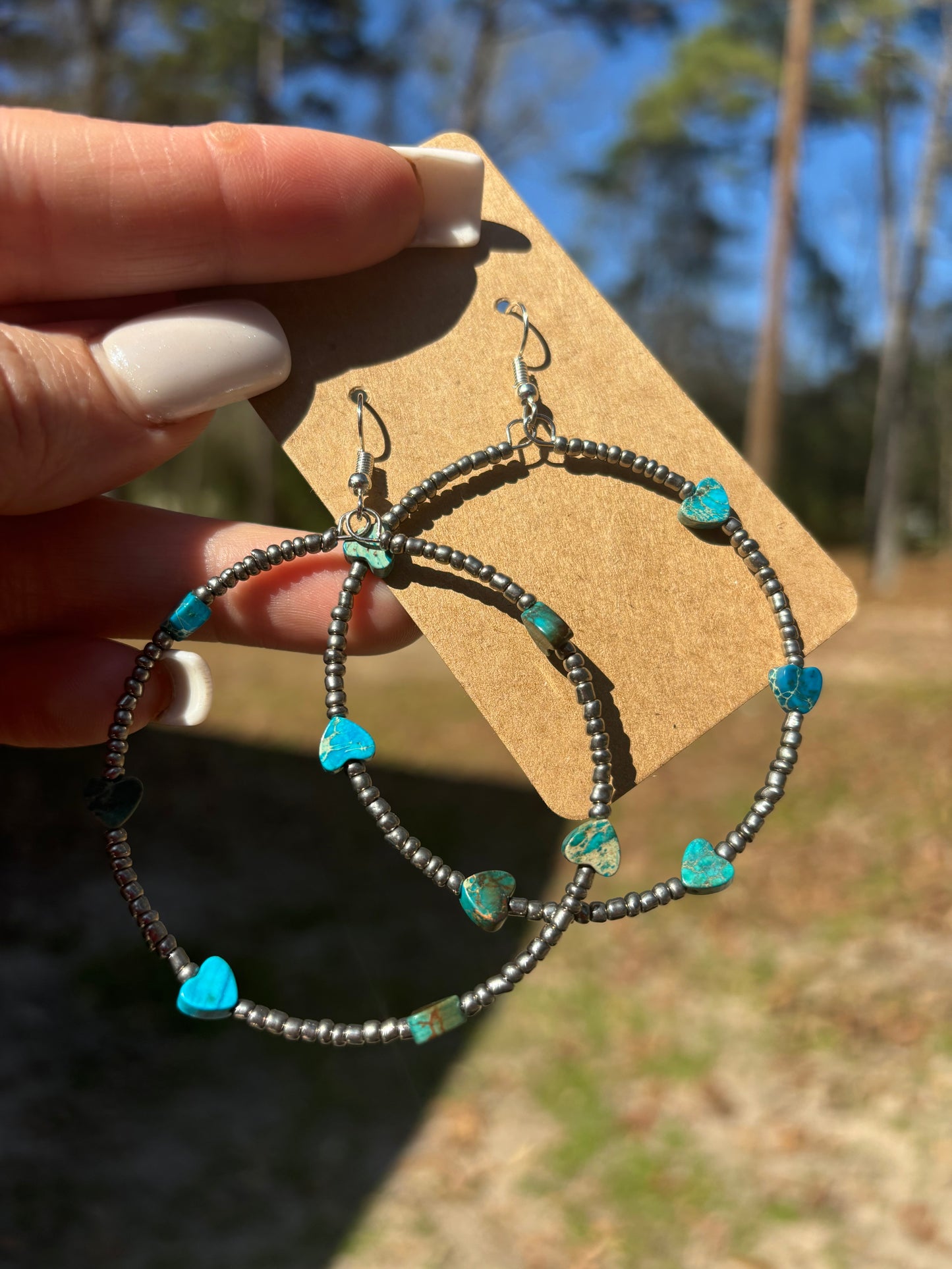 Turquoise Verasite Heart Hoops