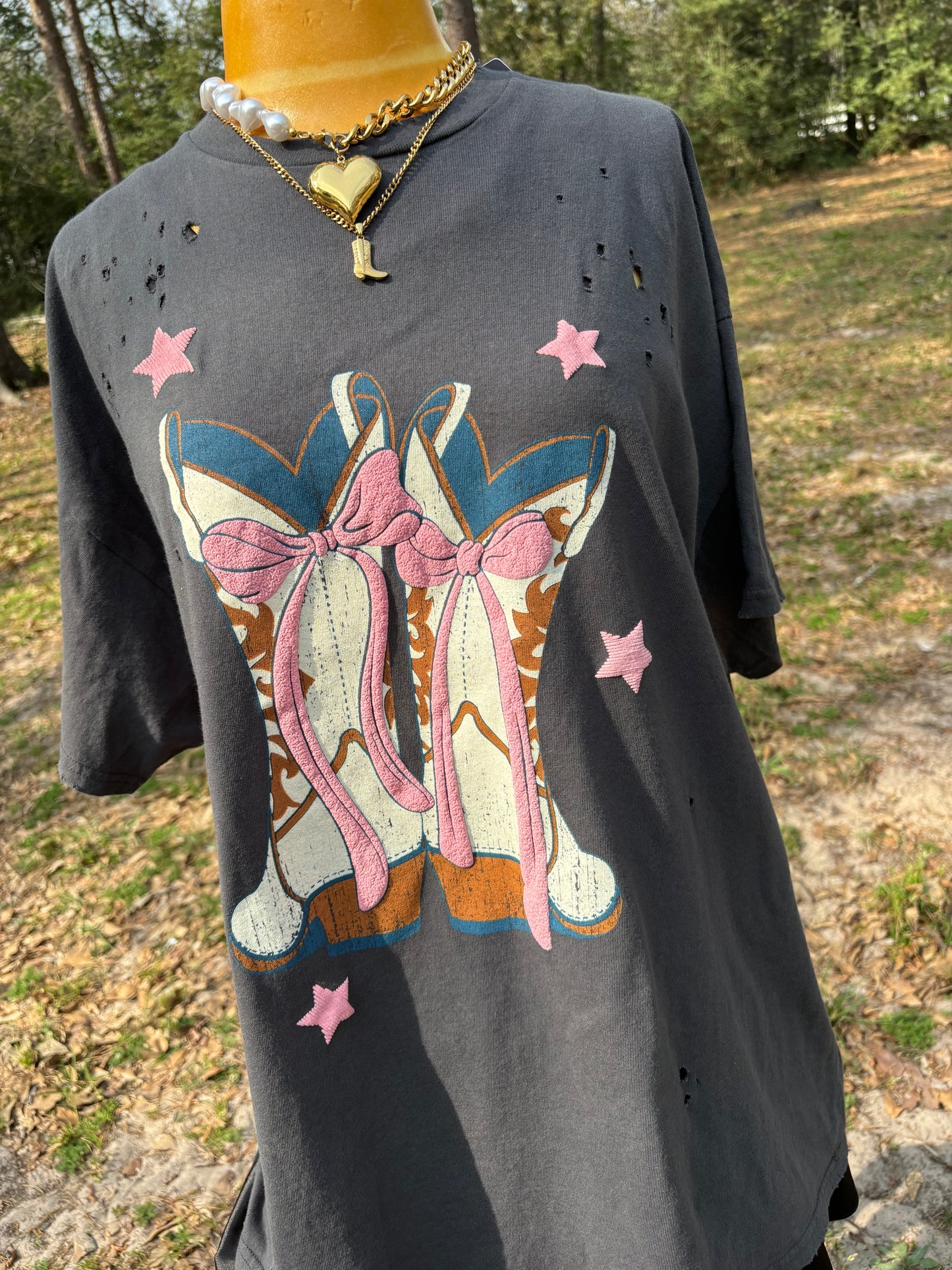 Boots & Bows Oversized Tee