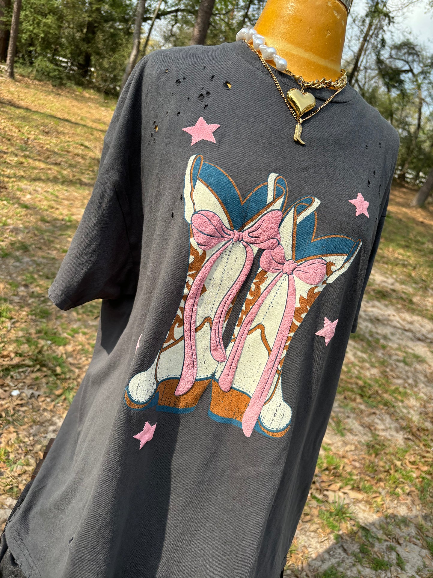 Boots & Bows Oversized Tee