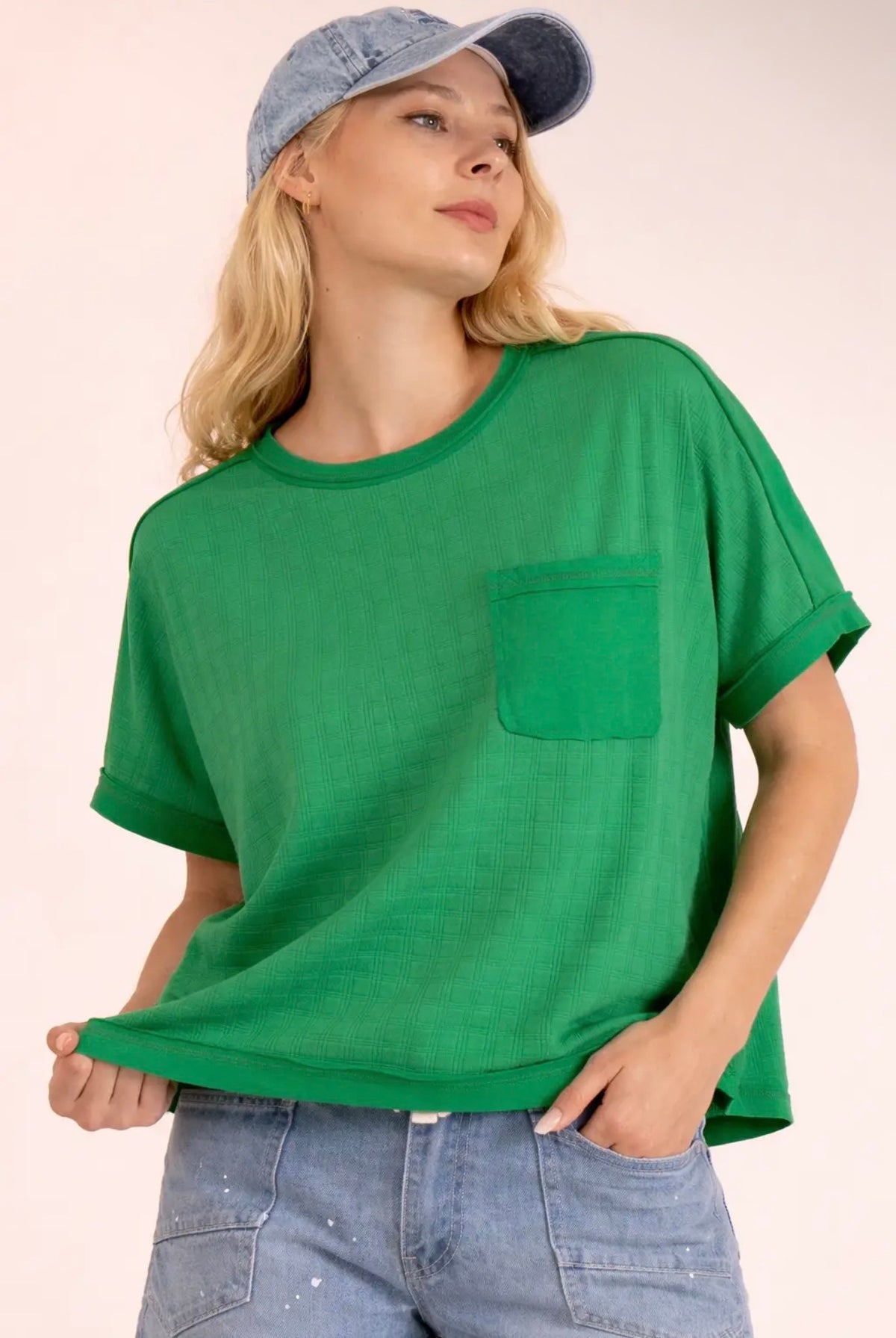 Kelly Green Dolman Sleeve Textured Top
