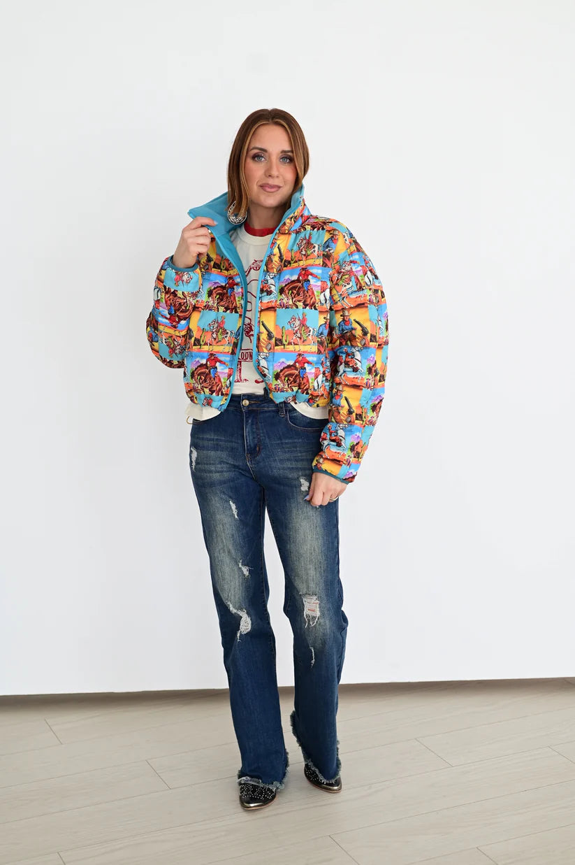 Cowboy Pop Art Puffer Jacket