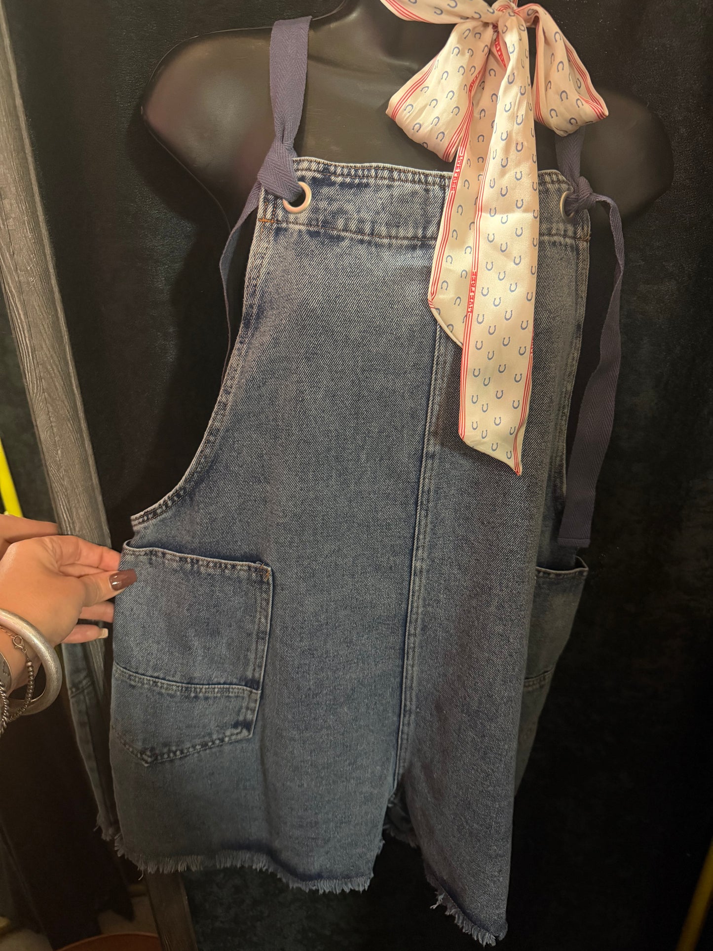 Washed Denim Pocket Overalls