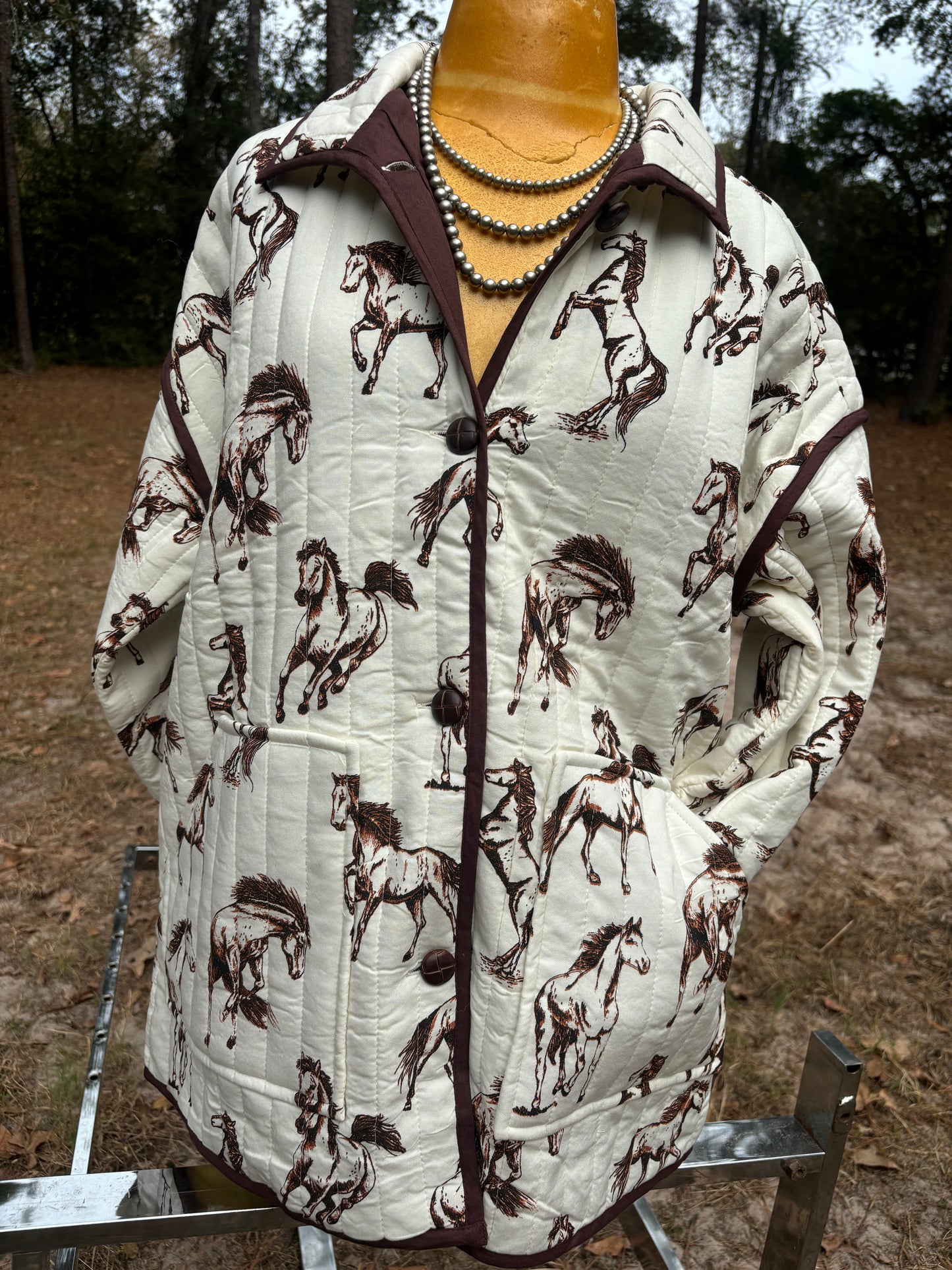 White Horse Print Quilted Jacket