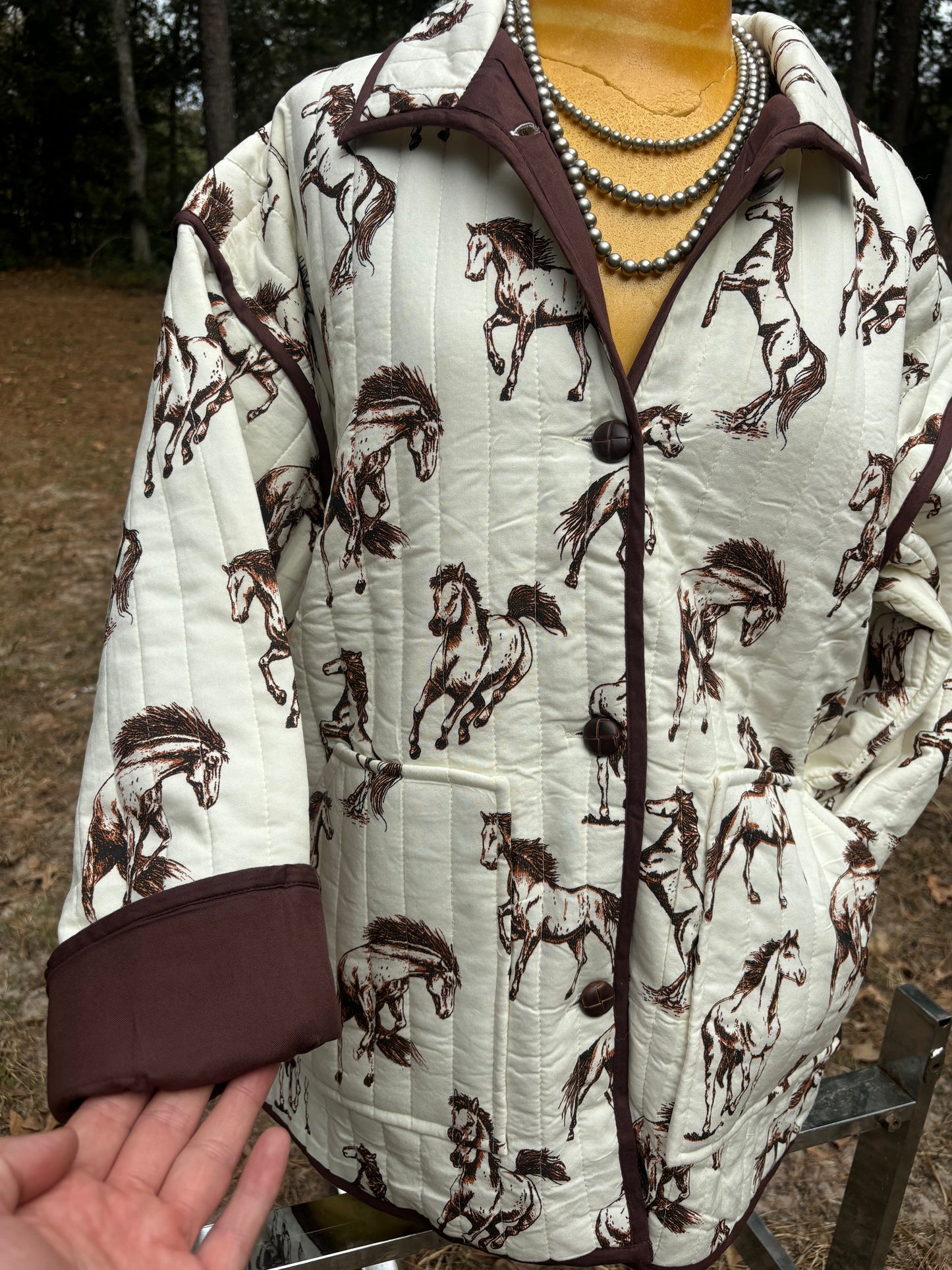 White Horse Print Quilted Jacket