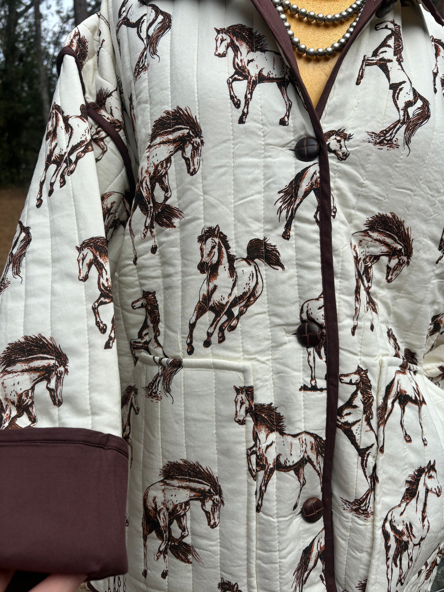 White Horse Print Quilted Jacket