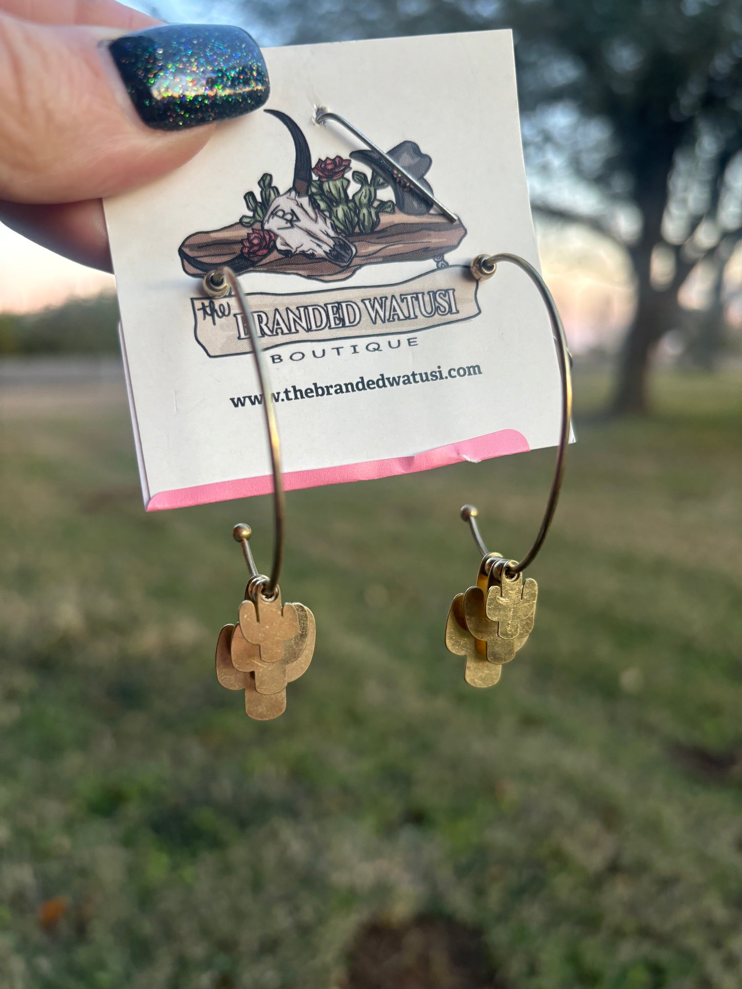 Cactus Charm Hoop Earrings