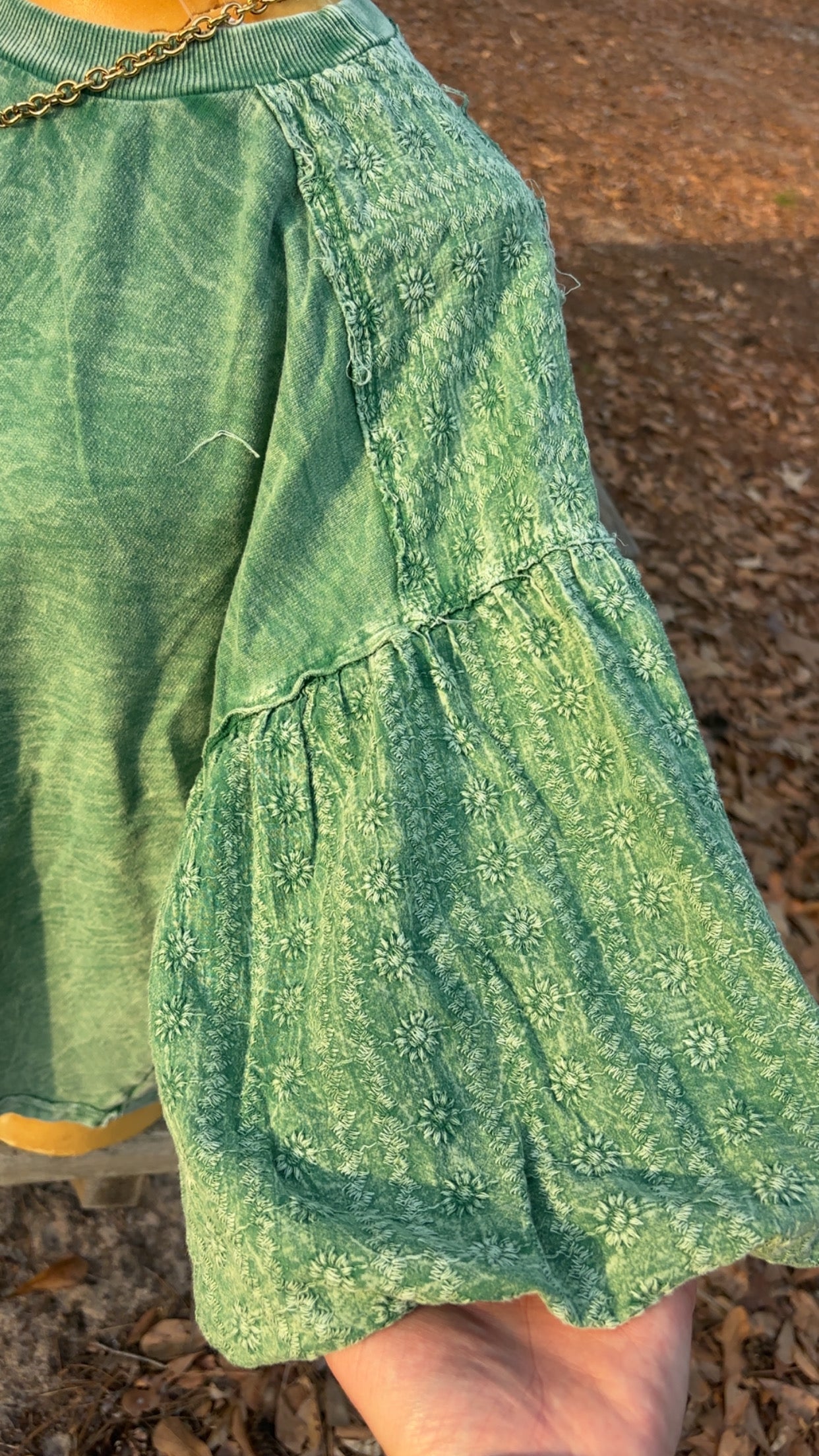 Texture Sleeve Green Top