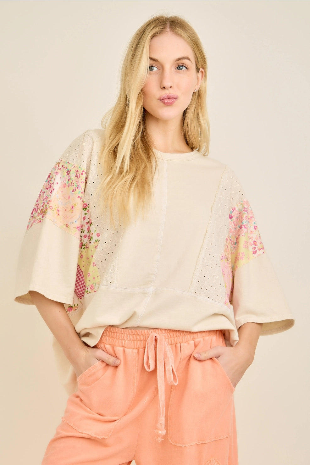 Mineral Wash Eyelet Picnic Print Top