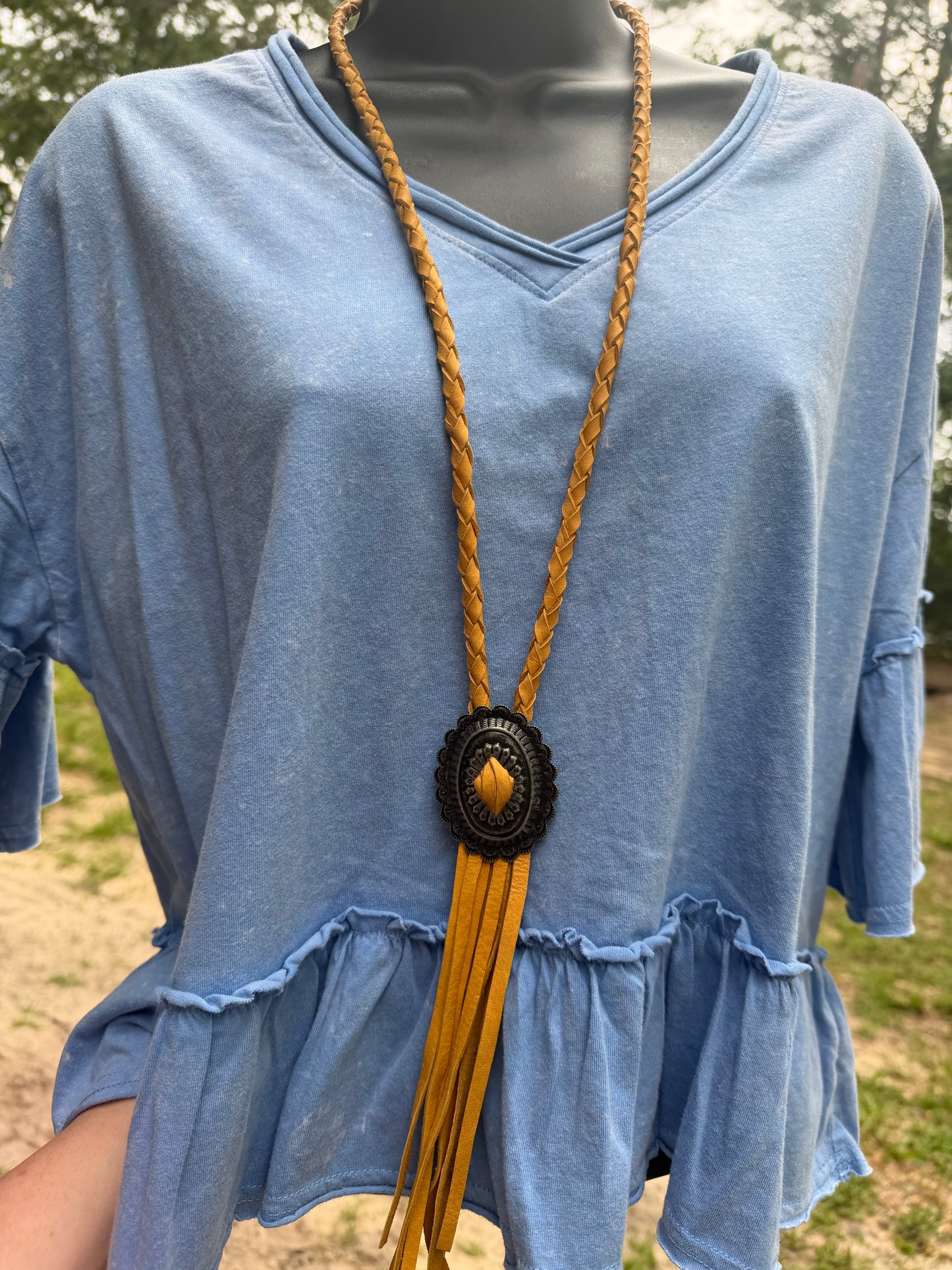 Braided Leather Concho Becklace