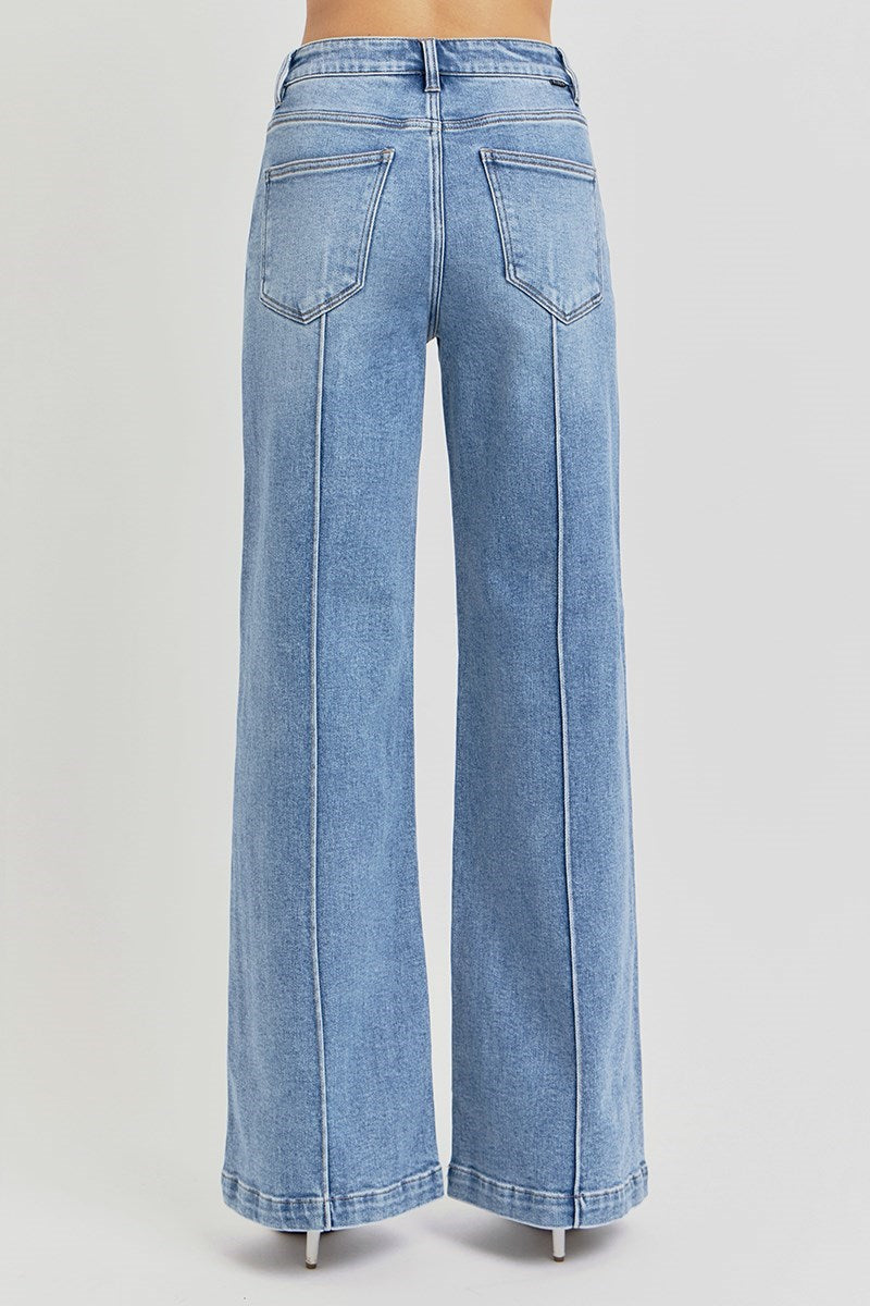 High Waist Wide Leg Pintuck Jeans