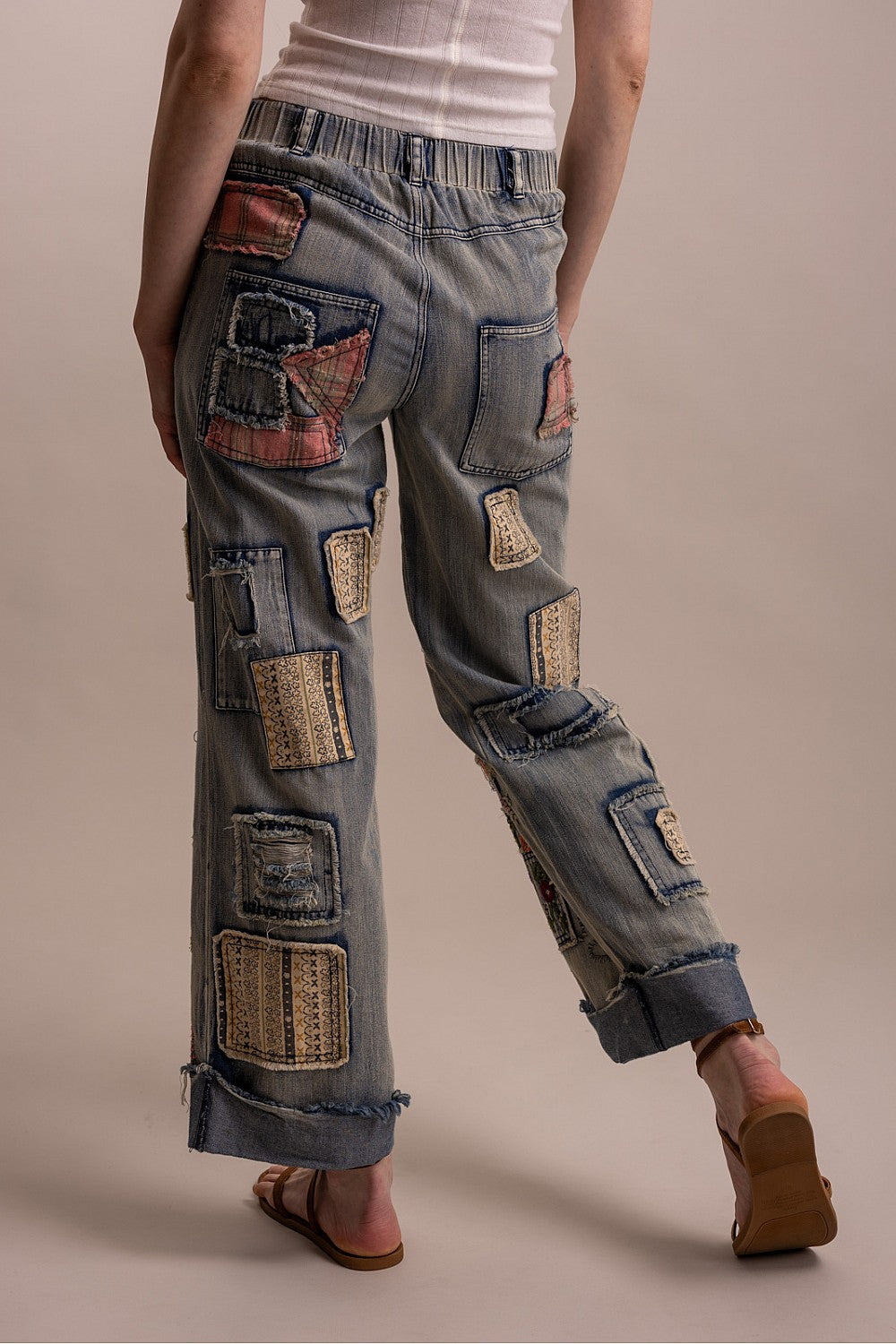 Patchwork Embroidered Denim Pants