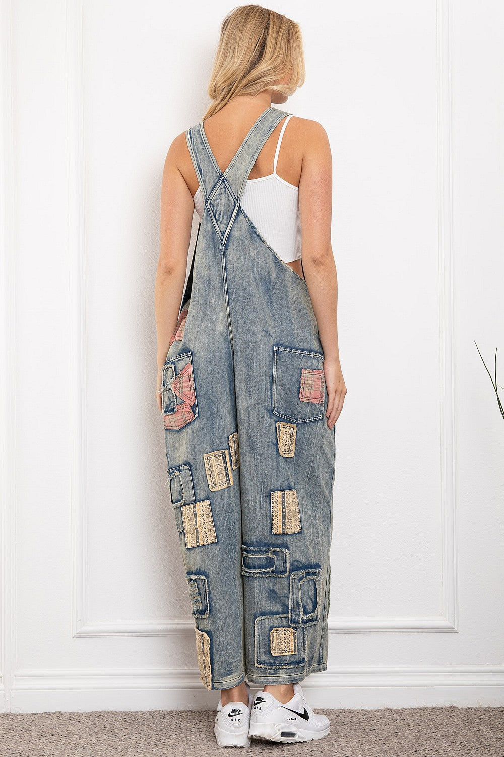 Washed Denim Patch Overalls