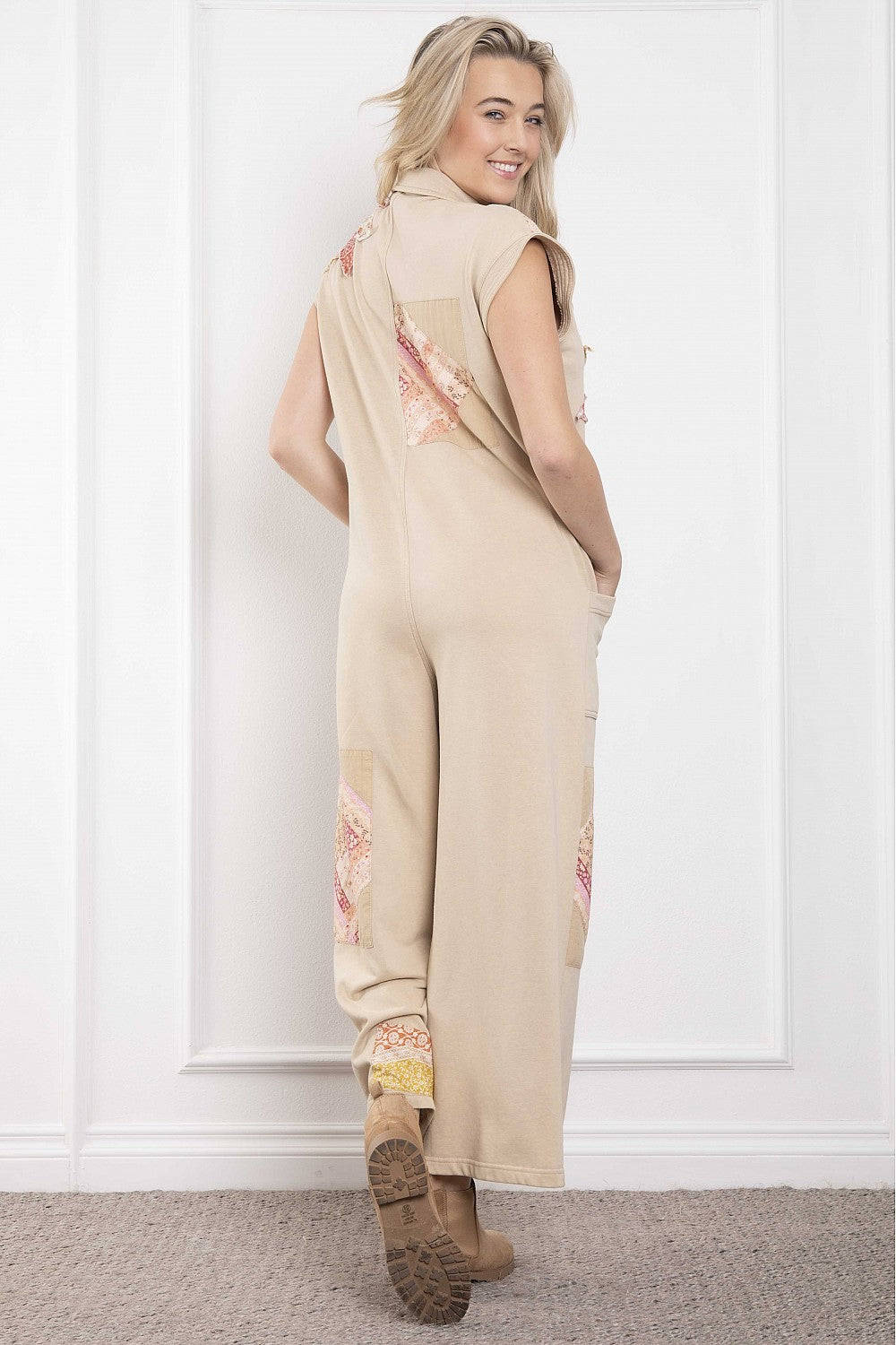 Patchwork Sleeveless Button Up Jumpsuit