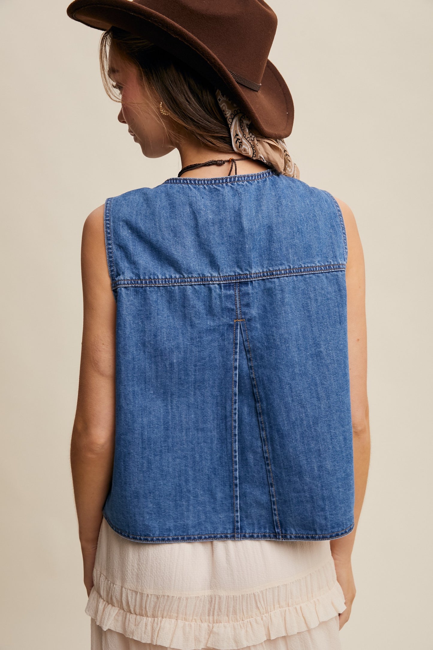 Denim Tie-Front Vest