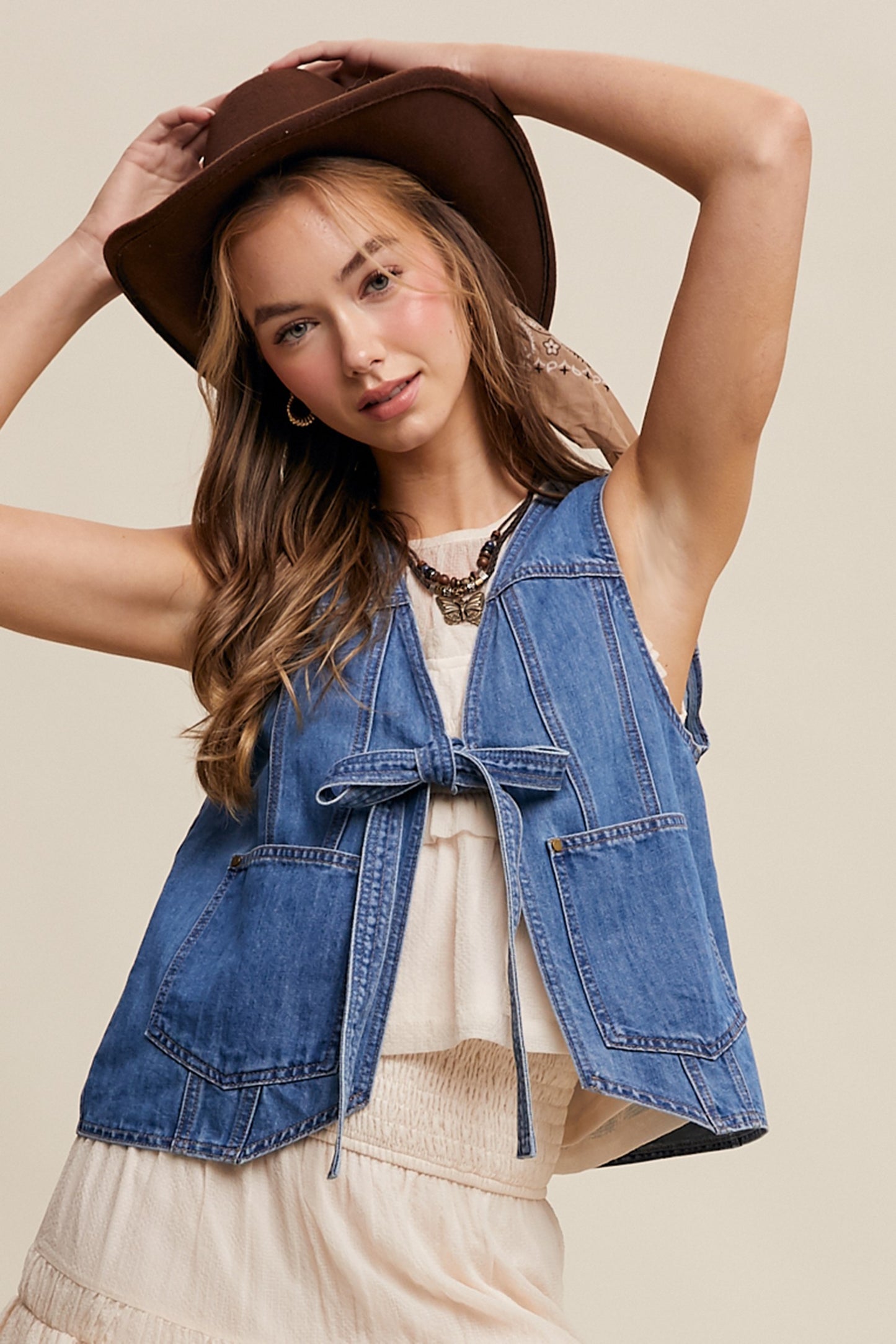 Denim Tie-Front Vest
