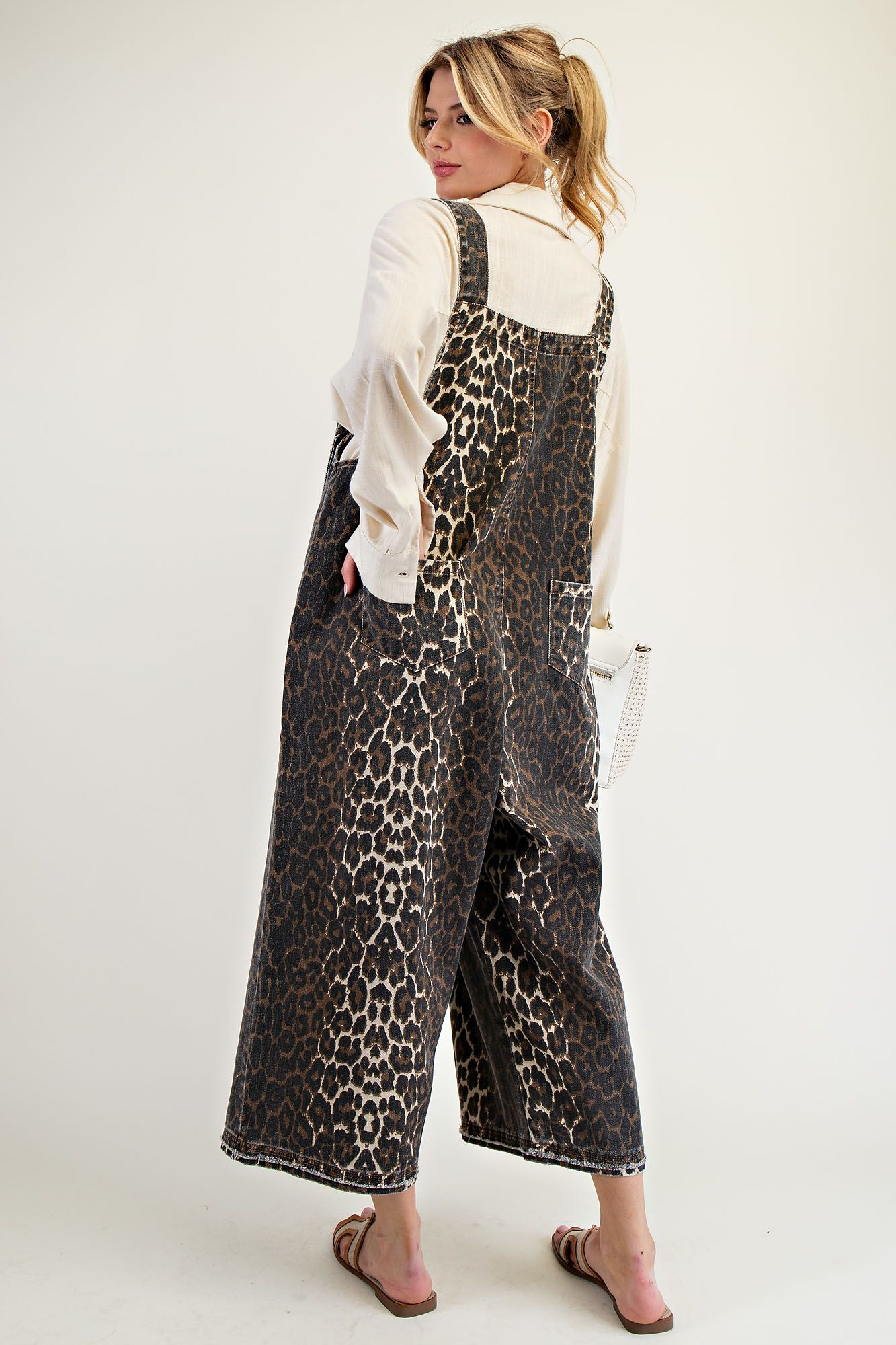 Washed Animal Print Overalls