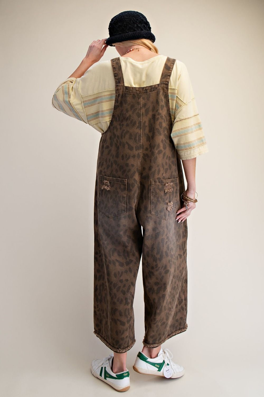 Animal Print Washed Denim Overall