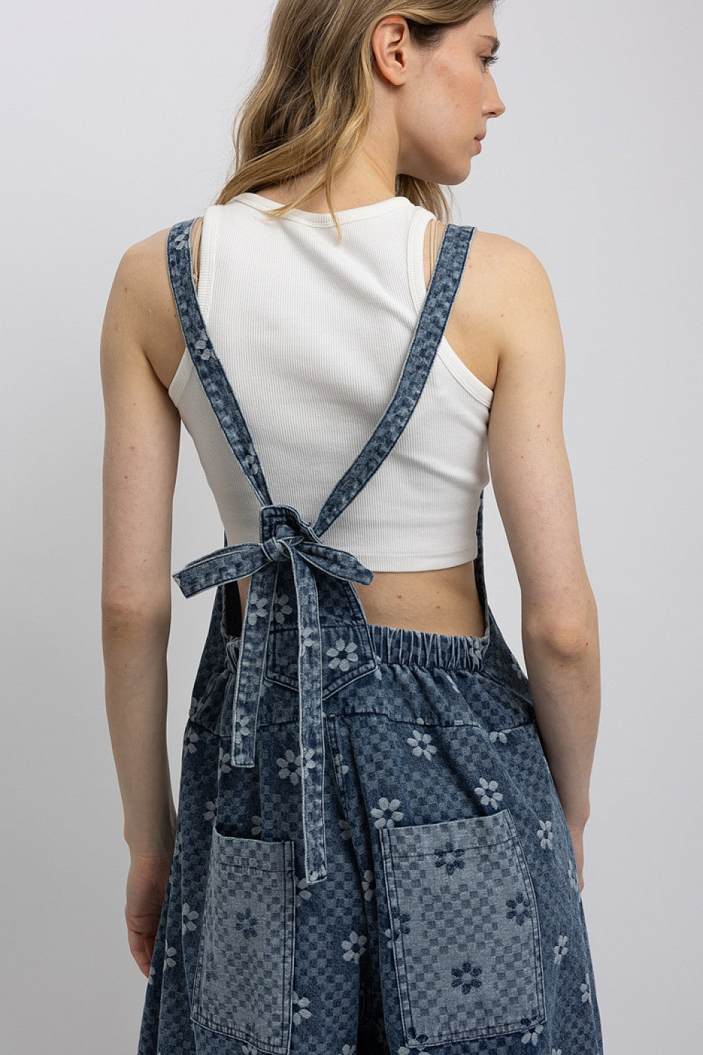 Denim Flower Print Jumpsuit