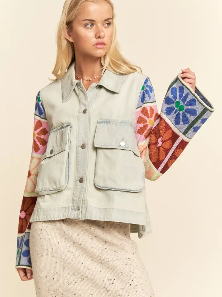 Multi Patch Sweater Sleeve Jacket