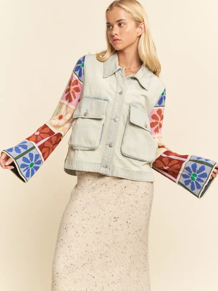 Multi Patch Sweater Sleeve Jacket