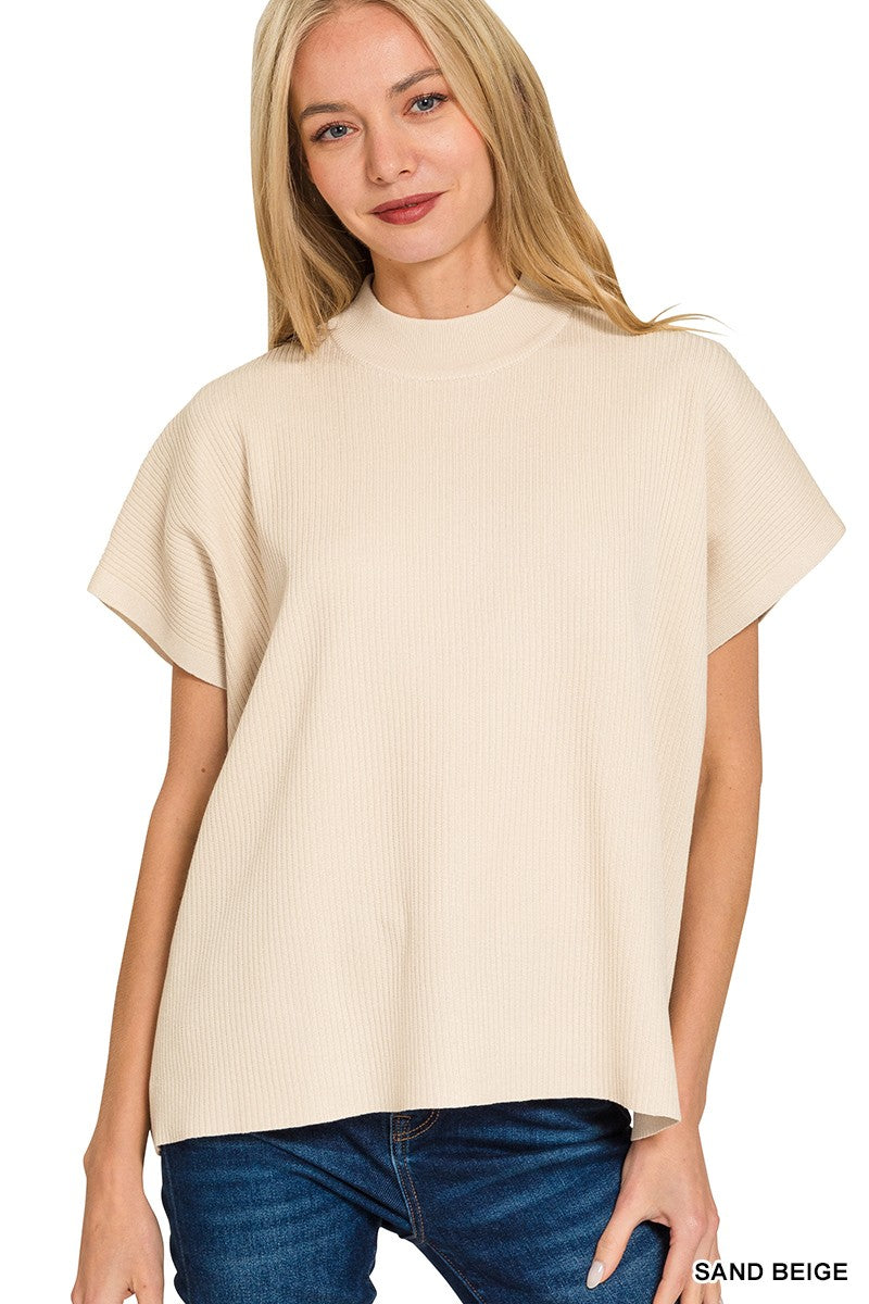 Mock Neck Short Sleeve Sweater