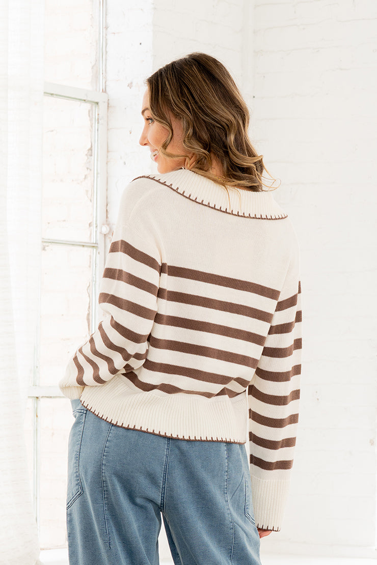 Striped Collard Knit Sweater