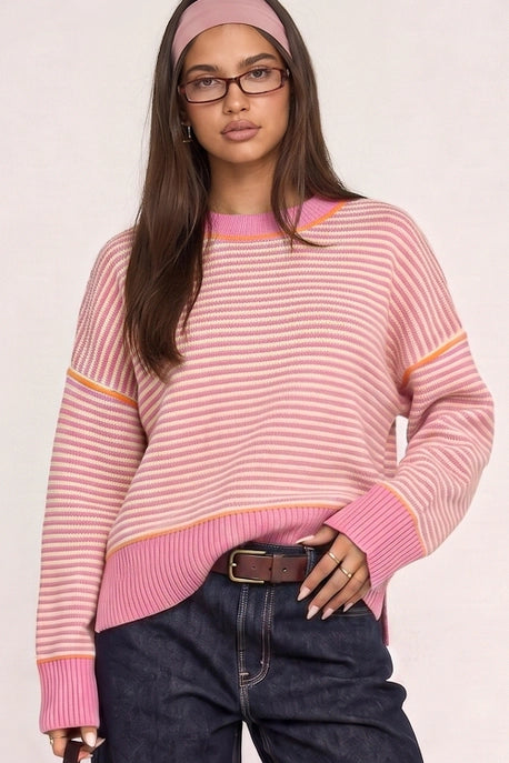 Pink Stripe Knit Sweater