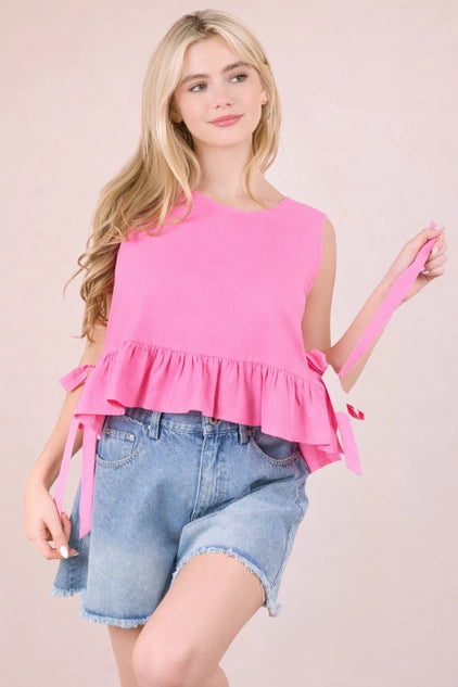 Pink Side Tie Ruffle Top