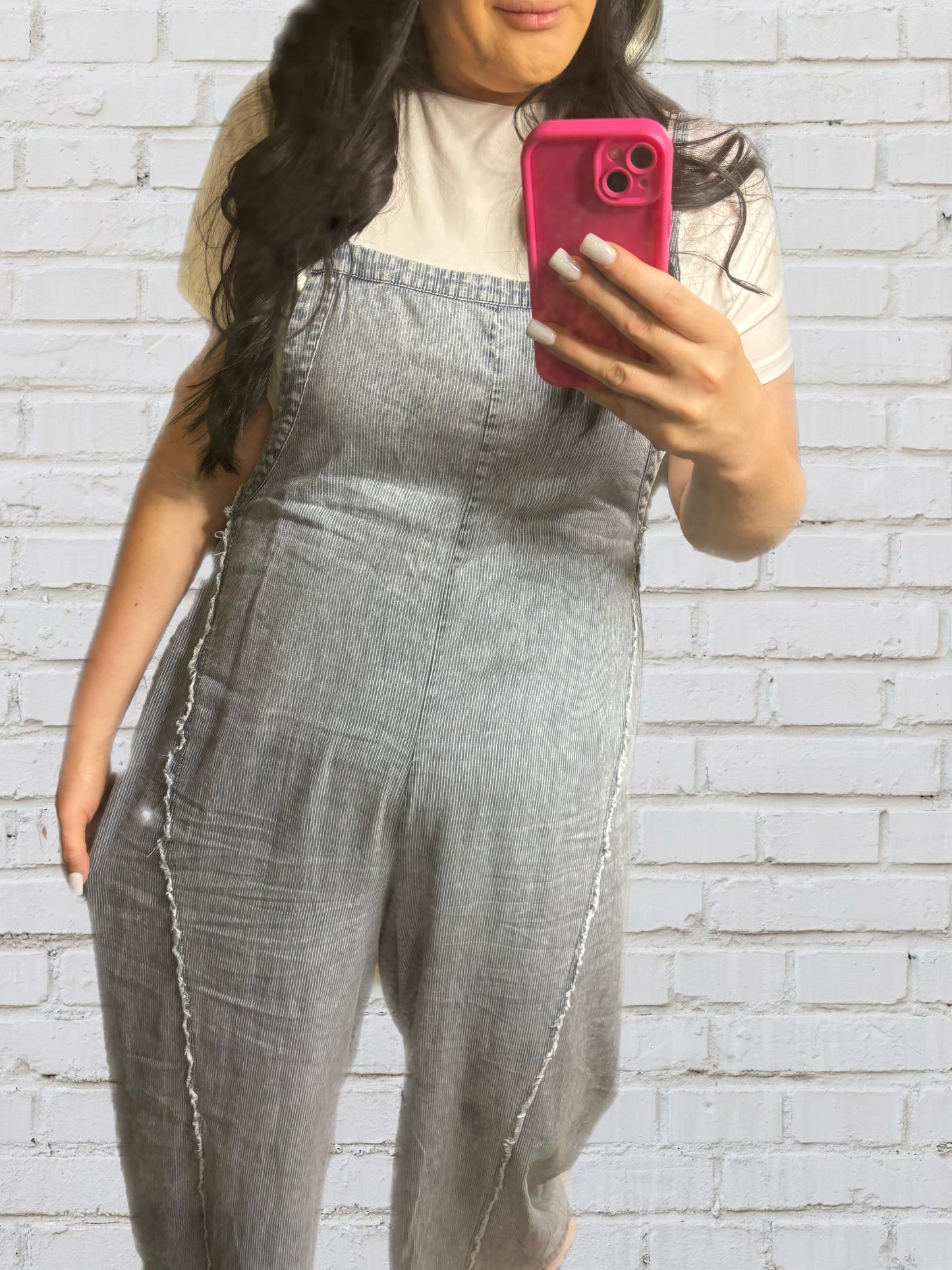 Washed Denim Pen stripe Jumpsuit