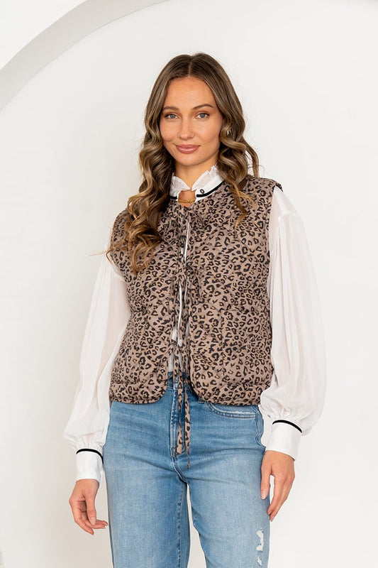 Leopard Print Front Tie Vest