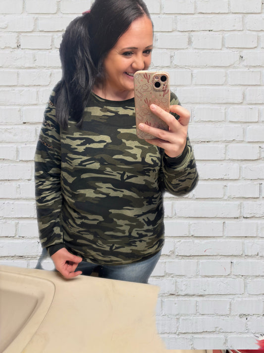 Camo Cheetah Distressed Top