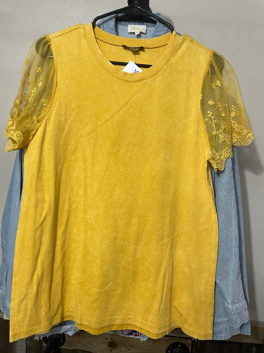 Mustard Lace Sleeve Top