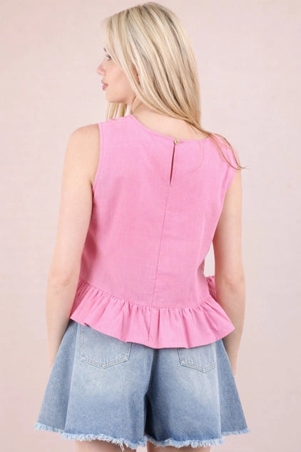 Pink Side Tie Ruffle Top