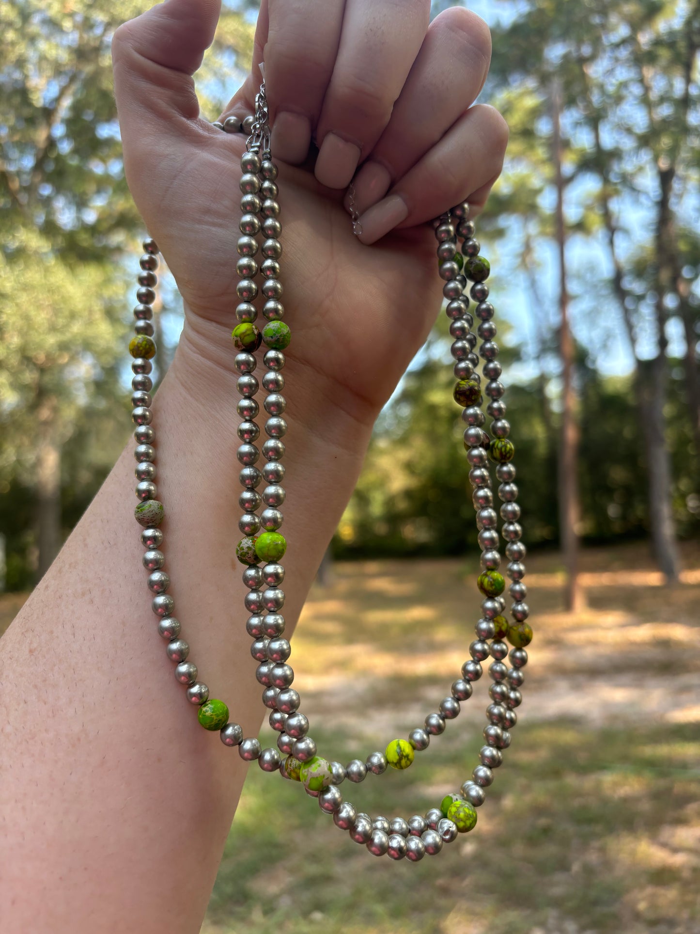 18.5" Silver Plated Pearls w/Green Variscite