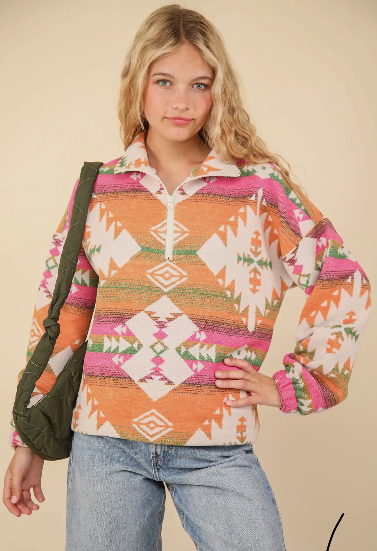 Pink Aztec Woven Pullover