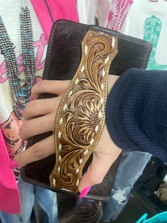 Tooled Leather Handle Clutch