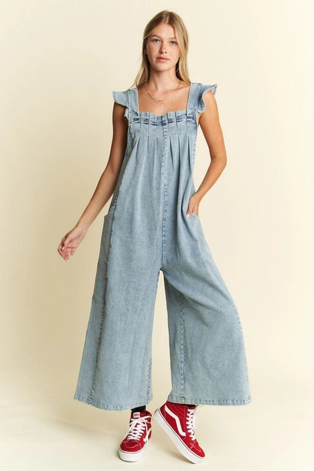 Flutter Sleeve Denim Jumpsuit