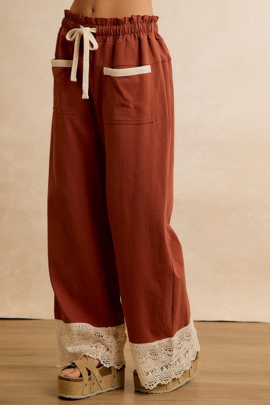 Rust Lace Trim Pants