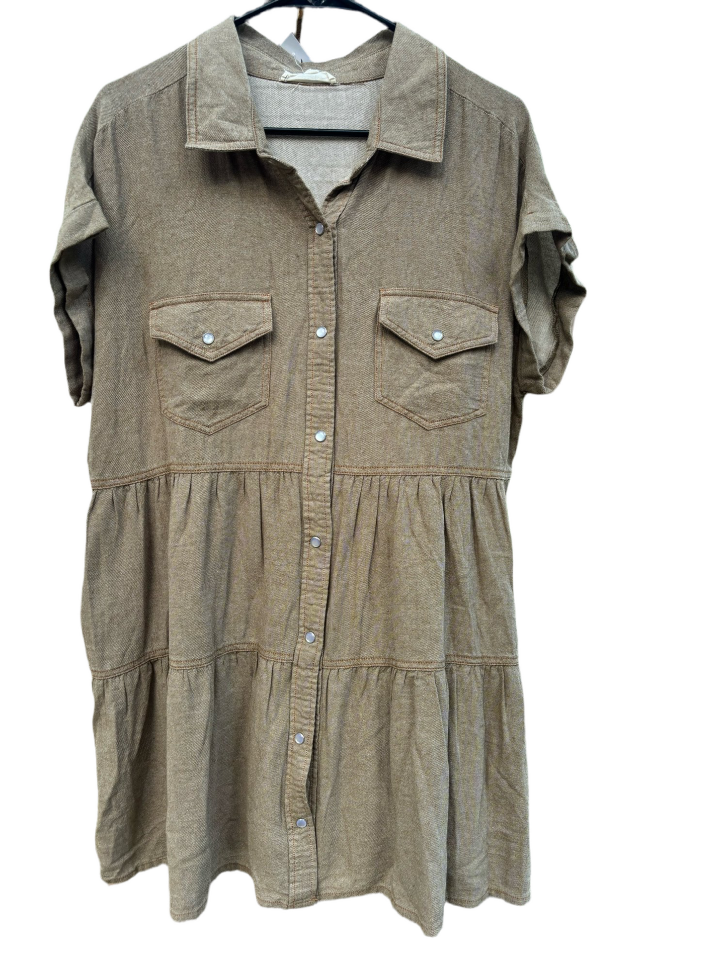 Olive Short Sleeve Button Down Dress