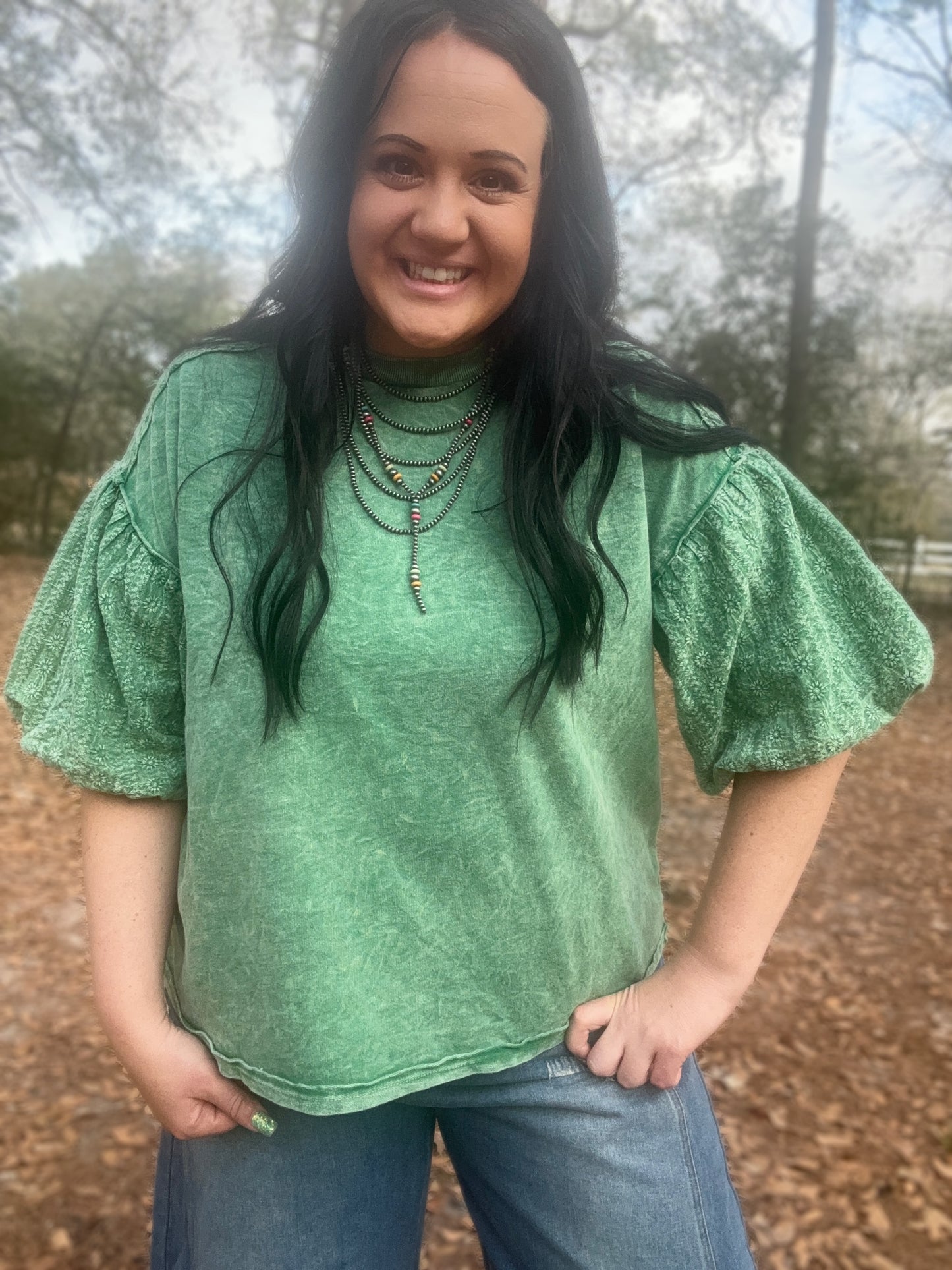 Texture Sleeve Green Top